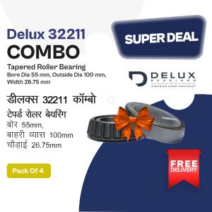 डीलक्स जेनुइन 32211 टेपर्ड रोलर बेयरिंग कॉम्बो पैक 4 नग, 55mm x 100mm x 26.75mm